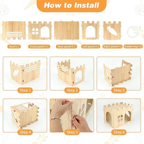 BWOGUE Large Wooden Rabbit House and Hideouts Bunny Castle Detachable Small Animal Play Hideaway Rabbit Hideout Cage Accessories for Indoor Adult Rabbit Guinea Pig Chinchilla Habitat thumbnail 7