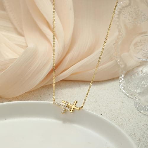 Bykuvo Cross Necklace For Women,14K Gold Plated Small Dainty Colorful Beaded Cubic Zirconia Diamond Double Layered Cross Pendant Choker Necklaces For Women,Christian Easter Religious Jewelry Gifts thumbnail 6