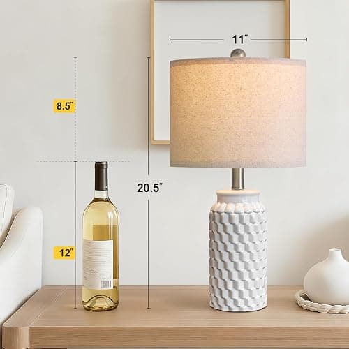 USumkky 20.5" White Modern Ceramic Bedside Lamp Set of 2 for Bedroom Decor Farmhouse Table Lamp for Living Room Office Dorm thumbnail 3