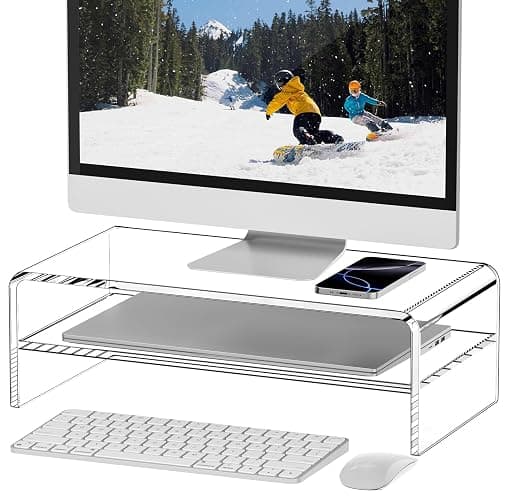 Egchi Clear Acrylic Monitor Stand Riser 2 Tier, 5.12 Inches High Clear Computer Desk Organizer Shelf for Multi Media PC Storage Laptop thumbnail 8