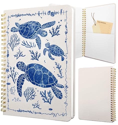 Stanoha Cute Spiral Notebook journal A5 Aesthetic Pretty Floral Design for Women Girls Kawaii with Pocket, 8.5 x 5.7 inch, Turtle - Save Turtle - Image 1