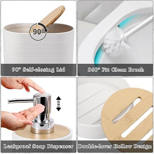 XLHOMO White Bathroom Set, White Bathroom Accessories Set with Trash Can, 2PCS Soap Dispensers, Soap Dish, Toothbrush Holder, Toothbrush Cup,Toilet Brush, Tray and Qtip Holders for Bathroom Decor thumbnail 4