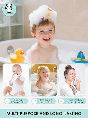 HIPHOP PANDA Baby Washcloths, Rayon Made from Bamboo - 2 Layer Ultra Soft Absorbent Newborn Bath Face Towel - Reusable Baby Wipes for Delicate Skin - White, 6 Pack thumbnail 7