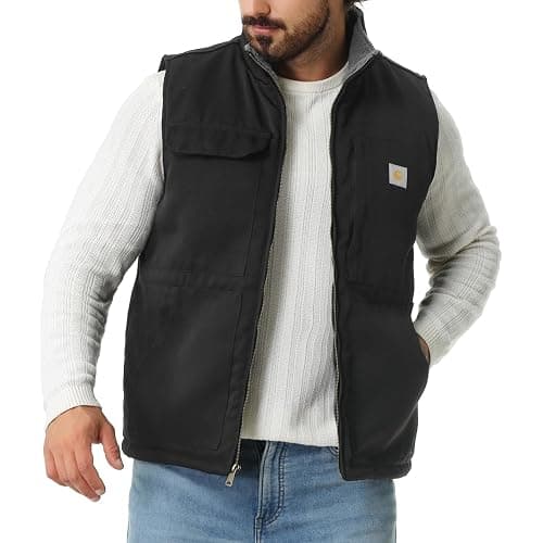 TUAOVA Men's Loose Fit Washed Duck Fleece-Lined Waterproof Workwear Mock-Neck Vest thumbnail 6