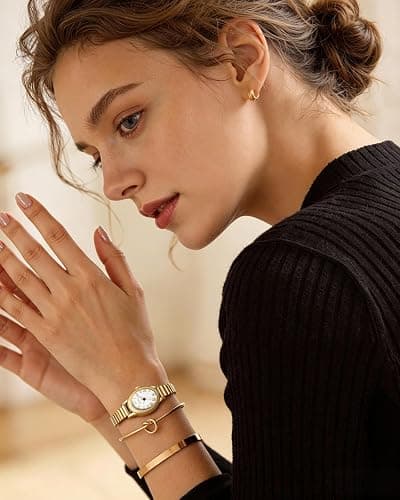 CIVO Vintage Armbanduhr Damen Klein: Oval Gehäuse Römisches Zifferblatt | Zarte Elegante Damenuhr mit Elastisches Armband Edelstahl Analog - Geschenk für Frauen Jahrestage Weihnachten 2 Größen (M/L) thumbnail 4