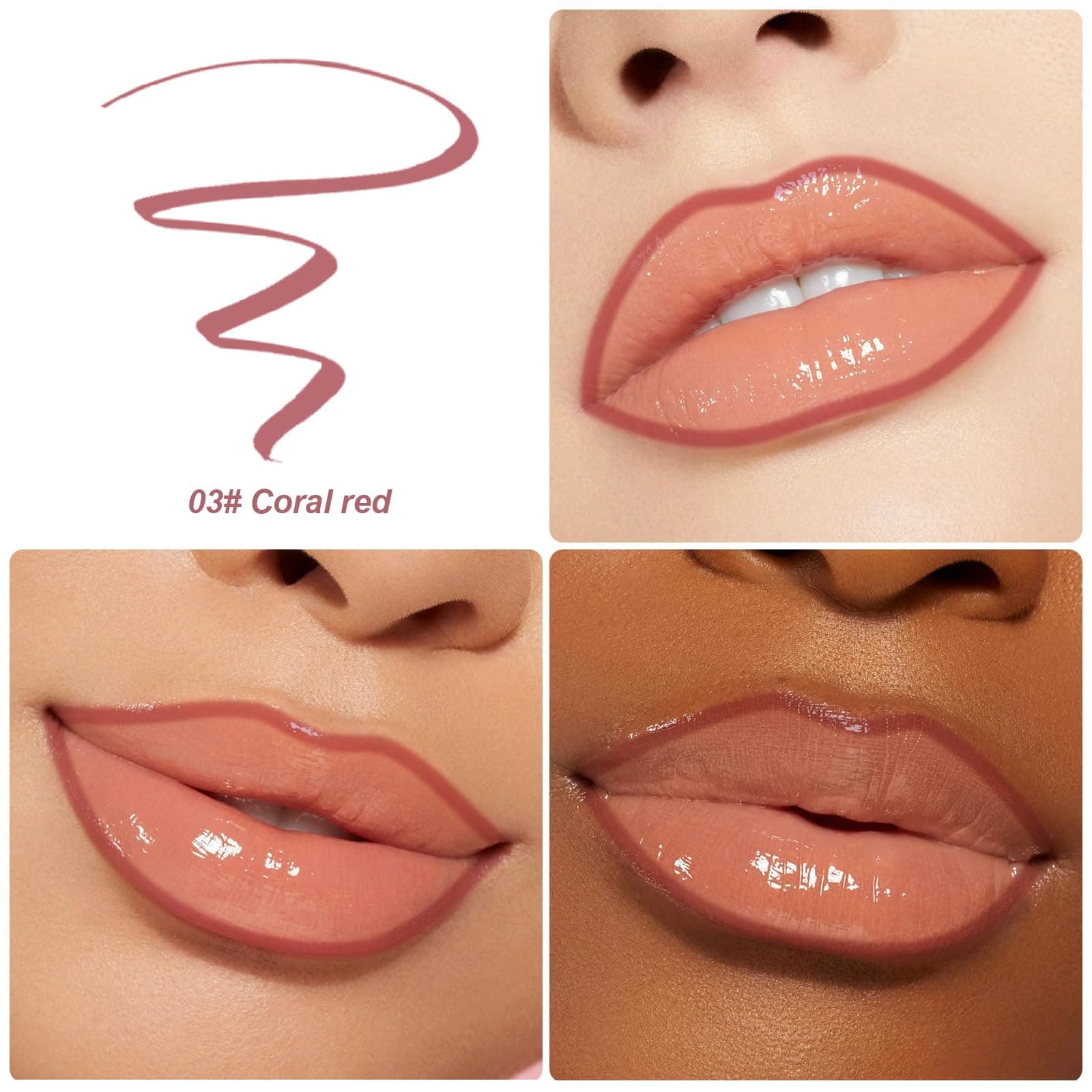 KISSIO Lip Liner Stain,Peel Off Lip Liner,Transfer Proof,Long Lasting and Waterproof,Lip Tint Tattoo,Natural Makeup Stain,Matte Finish,03 Coral red thumbnail 2