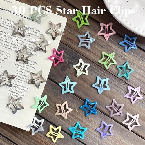 30 PCS 1.22" Sparkling Stars Hair Clips Snap Non Slip Clips for Girls Women Multicolor Metal Clip Star Hair Barrettes Star Hair Clips for Women thumbnail 6