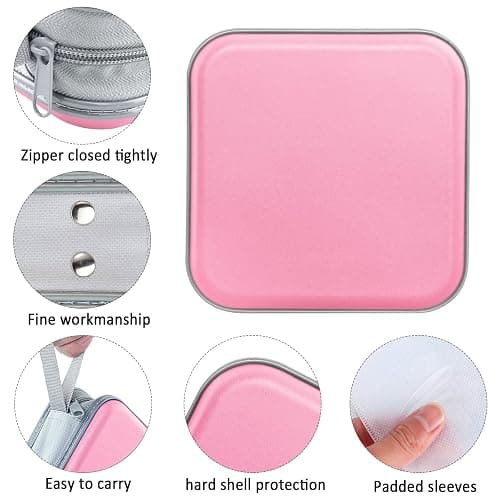 Siveit CD Case, 40 Capacity CD/DVD Case Holders Wallet Hard Plastic DVD Disc Cases Storage Binder for Car Home Office Travel (Pink) thumbnail 2