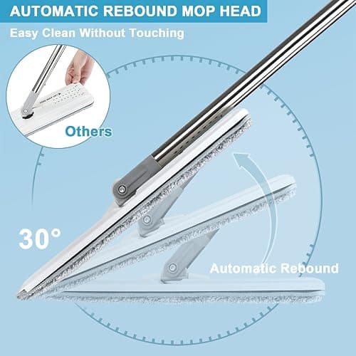BOSHENG Mop and Bucket with Wringer Set, Hands Free Flat Floor Mop and Bucket, 3 Washable Microfiber Pads Included, Wet and Dry Use, Home Floor Cleaning System for All Floor Types and Windows thumbnail 5