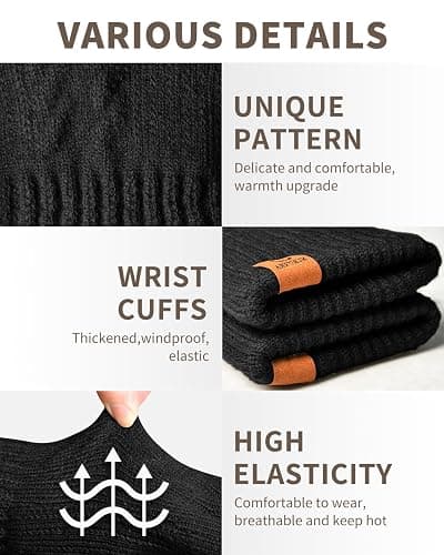 ARFNKIM Thermal Winter Gloves-Fleece Lining Touch Screen Knit Stretchy Warm Gloves for Running Cycling Riding- Men Women thumbnail 3