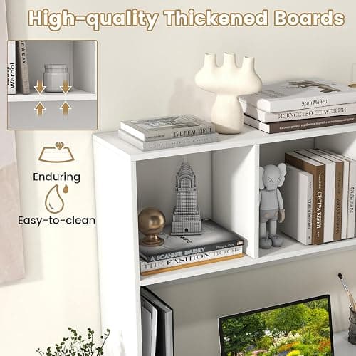 Giantex Desktop Bookshelf, Countertop Storage Hutch with 4 Shelves for Computer Desk, Dressing Tabletop Display Rack, Multipurpose Desk Hutch Storage Organizer for Home Office Dorm, White thumbnail 5