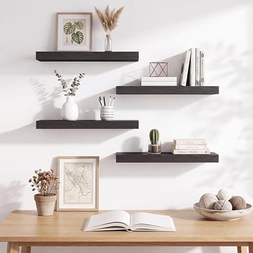 Fixwal Floating Shelves for Wall Decor (Black, Set of 4, 15.7 Inch) | MDF Shelves with Metal Brackets, Space Saving for Books, Decor, Works in Bathroom, Kitchen, Living Room, Bedroom thumbnail 8