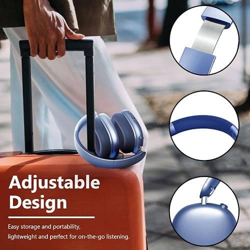 Wentronic Y01 Wireless Over Ear Headphones, Noise Canceling Bluetooth 5.3 Headphones with Microphones,Hi-Res Audio,48H Playtime,Foldable,Breathable Soft Earpads for iOS/Android/Samsung/PC-Blue thumbnail 4