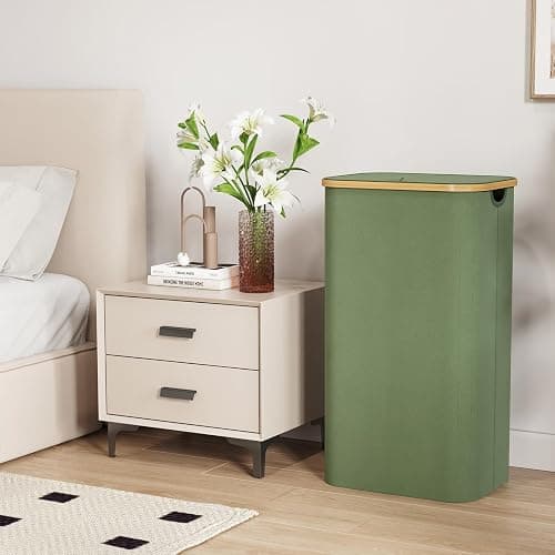 Lifewit 100L Laundry Basket with Lid, Clothes Hampers for Laundry with Bamboo Handles and A Removable Bag, Large Foldable Laundry Hamper for Bedroom, Bathroom, Dorm, Laundry Room, Green thumbnail 4