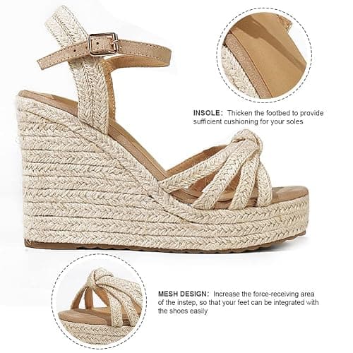 mikarka Sandals for Women 2025: Comfortable Wedge Platform Sandals Women - Braided Espadrilles for Women Ankle Strap Open Toe Wedges Heels Beach Sandals Summer Shoes thumbnail 3