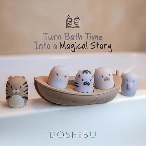 Noah's Ark Silicone Floating Bath Toy Set for Toddlers 18M+ Includes 7 Pieces Boat Animals and Waterproof Bible Storybook Educational Sensory Learning Nordic Color Design Montessori Faith Play thumbnail 3