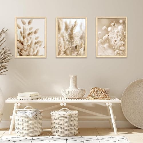 3Pcs Cadre en bois Impression sur Toile Fleurs Sauvages Botanique Tableau Affiche Beige Pampas Grass Sage Floral Tableau Decoration Murale Salon Chambre Maison 90x40cm(12"x16"x3pcs) (Pas de plexiglas) thumbnail 3