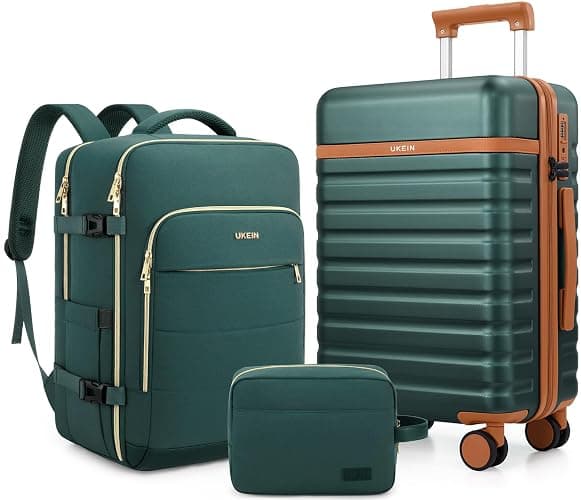 Luggage Sets 3 Piece, Carry On Luggage 20In With Spinner Wheels,PC Hardside Suitcase Set with TSA Lock,Durable Carry On Suitcase With Travel Backpack for Men (Dark Green, 3 piece set (BP/20inch)) - Image 1