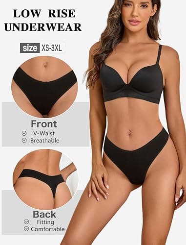 Sth Big Cotton Underwear for Women Breathable Sexy V-waisted Thongs Soft Stretchy Ladies Panties 9 Pack thumbnail 5