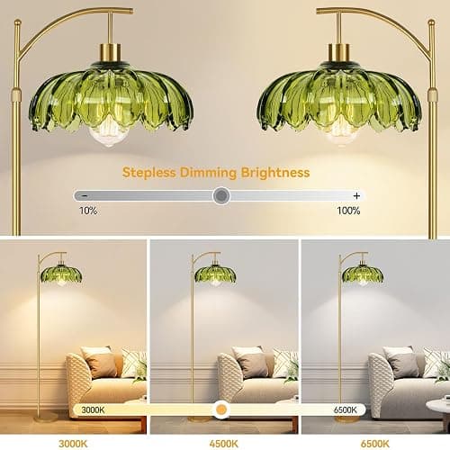 Gold Floor Lamps for Living Room Glass Vintage Floor Lamp with Remote Control,Dimmable Mid Century Modern Standing Lamp with 3 Color Temperature Tall Flower Lamp Brass Floor lamp for Bedroom Corner thumbnail 2
