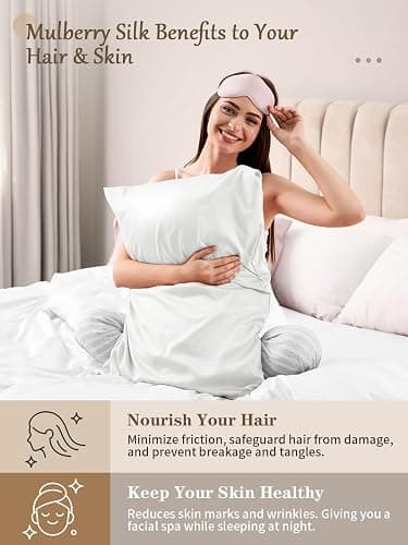 Texbee Silk Pillowcase, 22 Momme Mulberry Silk Pillowcases for Hair and Skin Health, Soft Smooth Breathable Cool Satin Pillow Case for Beauty Sleep, with Gift Box, 1pc (50x75 cm, Ivory White) thumbnail 4