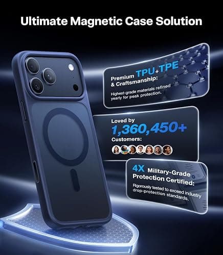 TORRAS Stronger Magnetic & Shockproof for iPhone 17 Pro Max Case, Fit for MagSafe, Mil-Grade Drop Protection, Camera Control, DIY Button, Slim for iPhone 17 Pro Max Phone Case Translucent Deep Blue thumbnail 9