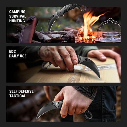 Tactical Spring Assisted Pocket Knife - Karambit Folding Knives for Men - Folding Sharp Tiger Claw Blade - Best Combat Tool for Hunting Military Camping Self Defense EDC - Birthday Mens Gifts X-42 thumbnail 8