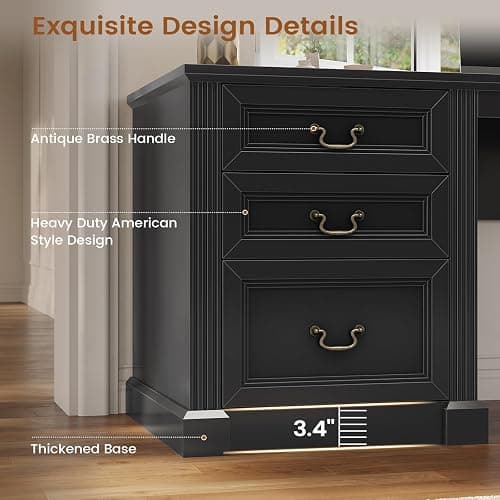 SEDETA 67" L Shaped Desk with Tall Arched Bookshelf & 3 Drawers Storage | Black Mid-Century Office Computer Desk with Hutch Shelves, Corner Executive Desk with Sliding Barn Door for Home Office thumbnail 8