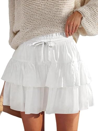 JEKAOYI Shorts for Women Ruffled Tiered Pleated Mini Skirts Boho High Waist Flowy Comfy Tennis Golf Skorts - Image 1