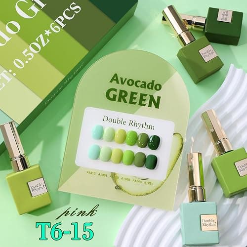 Double Rhythm 6 Pcs 15 ML Gel Polish Set Same Color Same Bottle Soak Off Gel Polish Kit Nail Art Manicure Salon DIY at Home for Women (Light Dark Green Olive Teal-T6-15) thumbnail 6