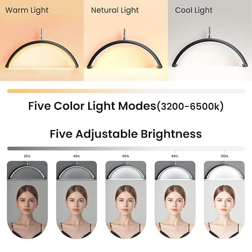 Mznoo Lash Light, Half Moon Lamp with Tool Tray, LED Moon Light for Eyelash Extensions, Flexible and Adjustable Color Modes, Suitable for Beauty Salons and Beginner DIY (Black) thumbnail 3