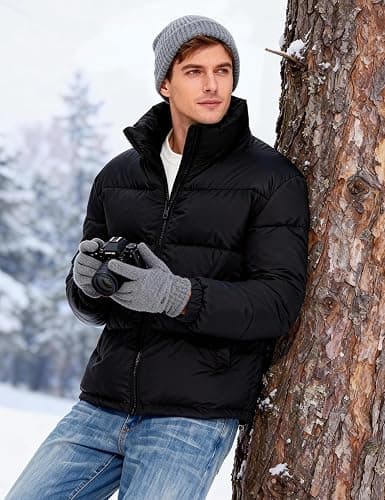 PEHMEA Men’s Puffer Jacket Stand Collar Zipper Coat with Pockets Retro Bubble Outwear for Winter thumbnail 3