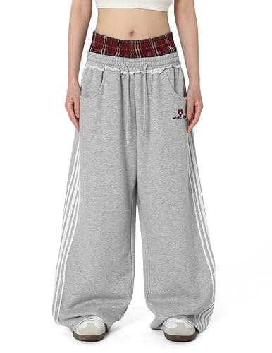 Aelfric Eden Checked Patchwork Jogging Bottoms Men's Plaid Patchwork Sweatpants Women's Casual Sports Trousers Streetwear High Waist Comfortable Loose Trousers - Image 1