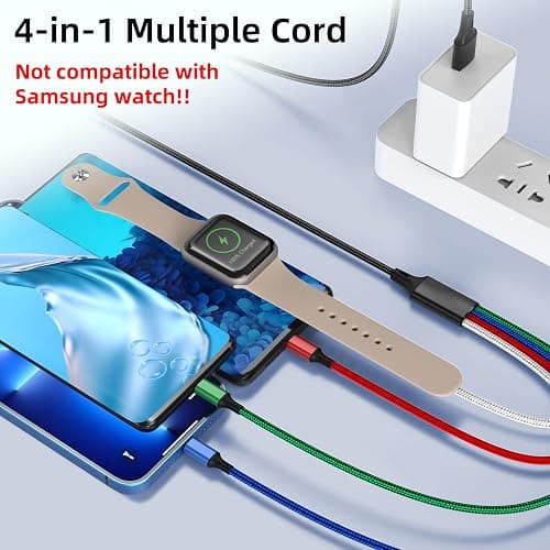 2Pack 4 in 1 iWatch & iPhone Charger for Travel, Multi Charging Cable for Apple Watch Charger Wireless USB C Micro Compatible with iWatch Ultra/SE/10/9/8/7/6/5/4/3/iPhone 16/15/14 Galaxy Android(4FT) thumbnail 2