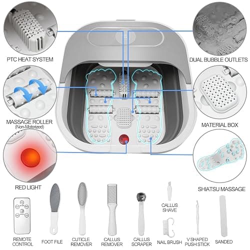 UNIFULL Collapsible Foot Spa Bath with Heat and Massage Rollers, Bubble, Foot Pedicure Kit, Temperature Control, Red Light, Pedicure Foot Spa, Foot Bath thumbnail 3