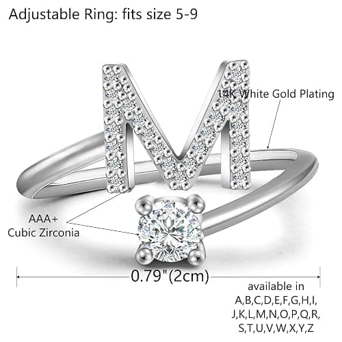 Haoze Silver initial Rings for Girls Women Dainty Gold Plated Adjustable Letter Rings for Teen Girls Stackable Alphabet Rings Birthday Gift for Girls thumbnail 2
