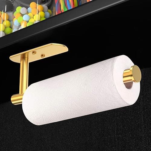 VAEHOLD Adhesive Paper Towel Holder Under Cabinet Wall Mount for Kitchen Paper Towel, Paper Towel Roll Holder Stick to Wall, Stainless Steel (Gold) thumbnail 2