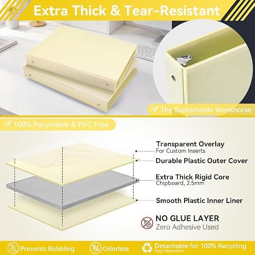 SUIN 1 Inch 3 Ring Binder, Clear 1'' View Presentation Binders with 2 Pockets, Fits 8.5 x 11 Letter Size, Durable Polypropylene, Non-Stick & PVC-Free for School, Office & Home (Brushed Yellow) thumbnail 5