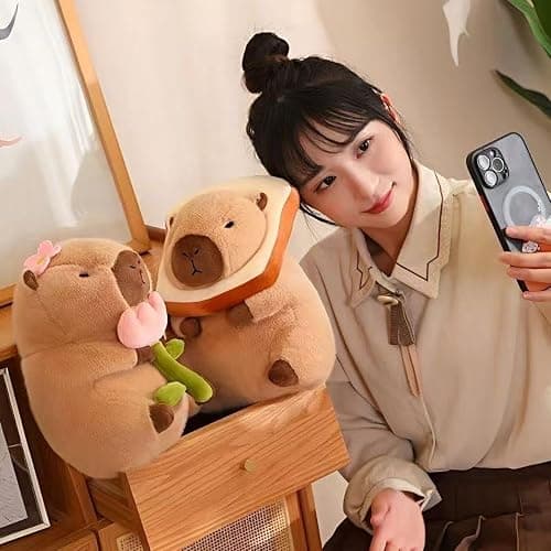 Karoeiwa Capybara Plush with Wearable Toast Headgear 11 inch Cute Bread Capibara Stuffed Animal Ultra Soft Plushies Toys Kawaii Gifts for Kids Brown thumbnail 8