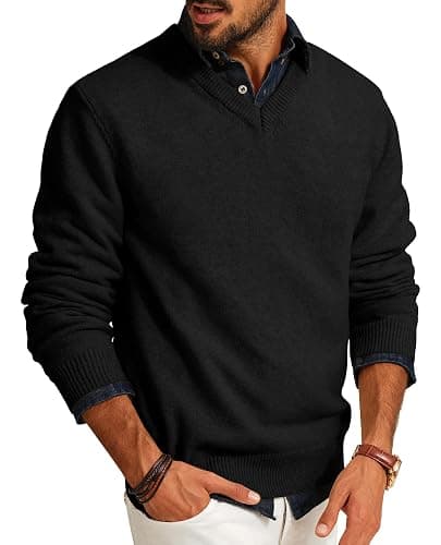 PJ PAUL JONES Mens V Neck Pullover Lightweight Wool Blend Long Sleeve Knit Sweater - Image 1