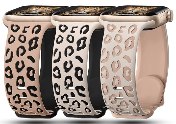 3 Pack Leopard Engraved Bands Compatible with Apple Watch Band 41mm 40mm 38mm 42mm 44mm 45mm 46mm 49mm Women, Soft Silicone Cheetah Embossed Sport Strap for iWatch Series 10 9 8 7 6 5 4 3 2 1 Ultra - Image 1