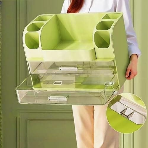 Makeup Organizer with Drawers for Vanity,Bathroom Countertop Organizer with Brushes Holder,Skincare Storage Organizer,Perfect Cosmetic Display Case for Skincare,Lipstick and Beauty Essential (Green) thumbnail 6