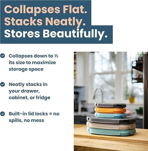 Drip EZ Secondz Collapsible Food Storage Containers – Set of 4, Space-Saving Airtight Meal Prep & Leftover Containers – Microwave, Freezer & Dishwasher Safe, BPA-Free, Locking Lids – Orange thumbnail 2