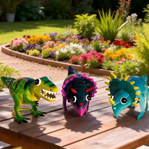 Natelf Dinosaur Metal Decorative Garden Set of 3, Yard Art Home Sculpture Gifts for Women Men Mom Birthday Gifts, Outside Statues for Lawn Ornaments, Outdoor Decorations thumbnail 3