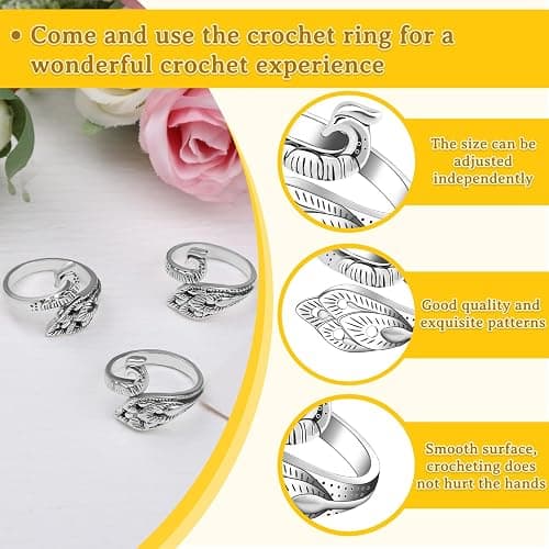 Yizzvb 3 Pcs Crochet Ring+30Pcs Stitch Markers, 6 Large Eye Blunt Needles, Adjustable Tension Rings for Finger Yarn, Knitting & Crochet Accessories Set for DIY Crafts,Crocheters Knitters thumbnail 4