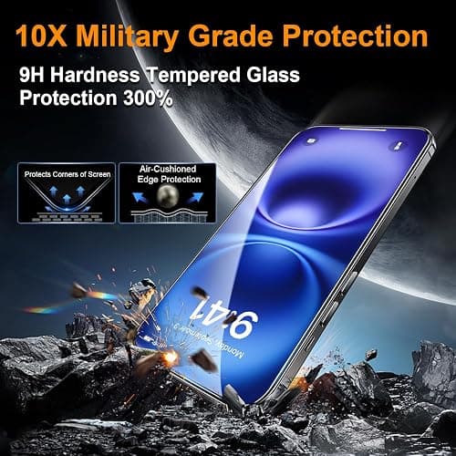 OneFish Privacy Screen Protector for iPhone 16 Pro Max [6.9 inch], Airbag Edge Protection Anti Spy Private Tempered Glass Film with Installation Frame 9H Scratch Resistant Easy Installation-2Pack. thumbnail 3