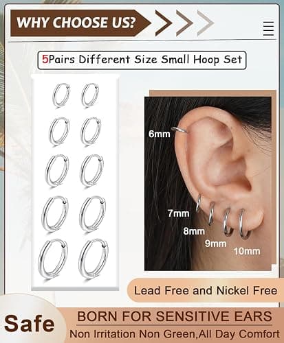Hypoallergenic Surgical Steel Earrings Sets for Sensitive Ears Lightweight Small Huggie Hoop Earrings 20G Stainless Steel Opal Ball Pearl CZ Flat Back Earrings for Women Men Trendy Cartilage Earrings Hoop Stud thumbnail 2