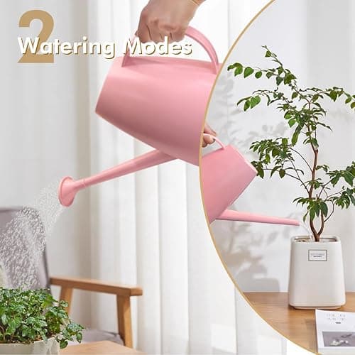 Watering Can for Indoor Outdoor Plants, Modern Small Watering Cans with Removable Nozzle, Long Spout Watering Can for Indoor Bonsai Plants Garden Flowers 1/2 Gallon 1.8L 60OZ (Pink) thumbnail 3