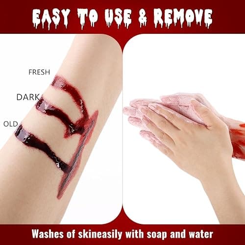 UCANBE 3PCS Halloween Dripping Fake Blood Makeup Kit Realistic Blood Drops Body Paint Washable Fake Blood Set For Zombie Vampire Clown Monster Clothes Costume Cosplay SFX Special Effects Makeup 90ML thumbnail 7