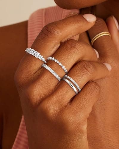 FROLOVER Stackable Silver/Gold Rings for Women Non Tarnish Trendy Dainty 14K Gold Plated Stacking Cubic Zirconia Thumb Ring Set Minimalist Promise Wedding Bands Engagement Rings for Women Size 6-10 thumbnail 7